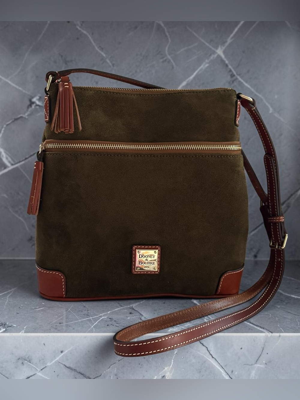 Dooney & Bourke Suede Leather Crossbody Olive Green Tmoro